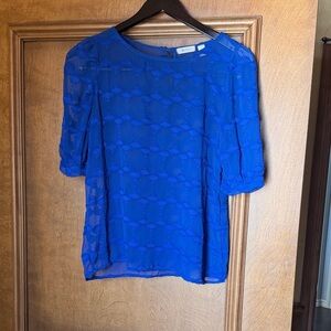 Everly Royal Blue Semi-Sheer Textured Blouse